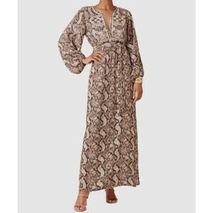 FIGUE Emani Snakeskin-Print Blouson Sleeve Dress Size XS